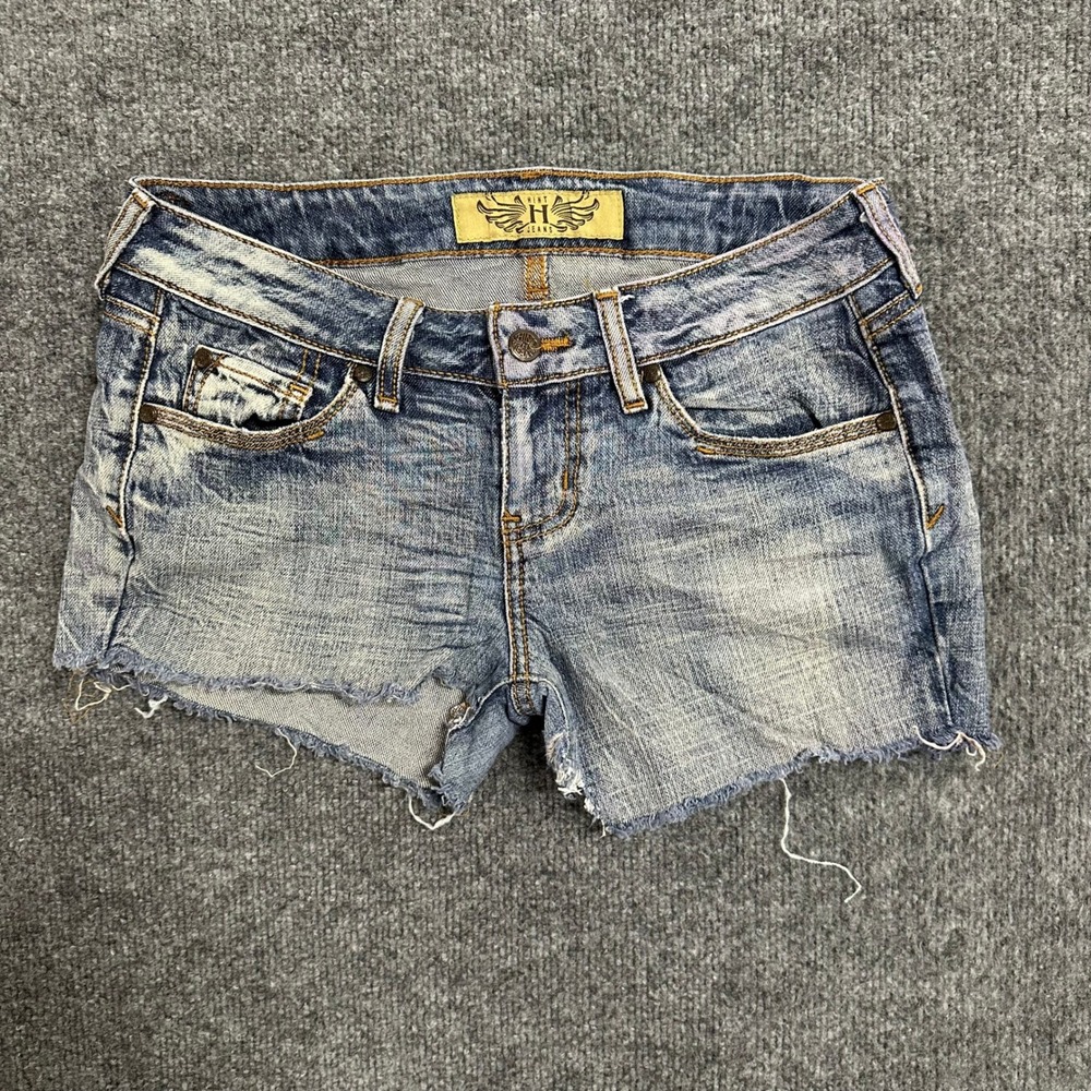 Hint Jeans Shorts Womens Size 7 Blue Low Rise Raw Hem Cut Off Denim Casual
